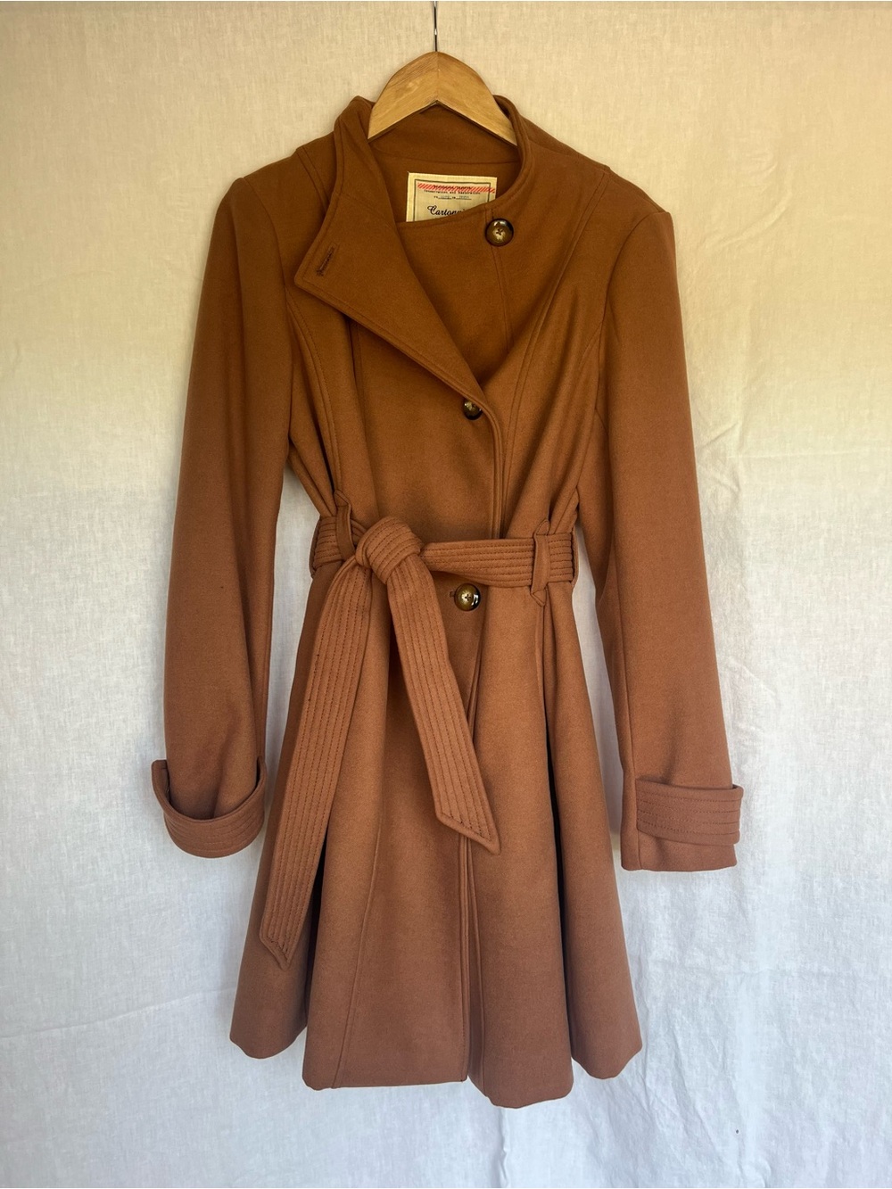 Anthropologie Cartonnier Camel Trench Coat Floral Lined US 14 NWOT